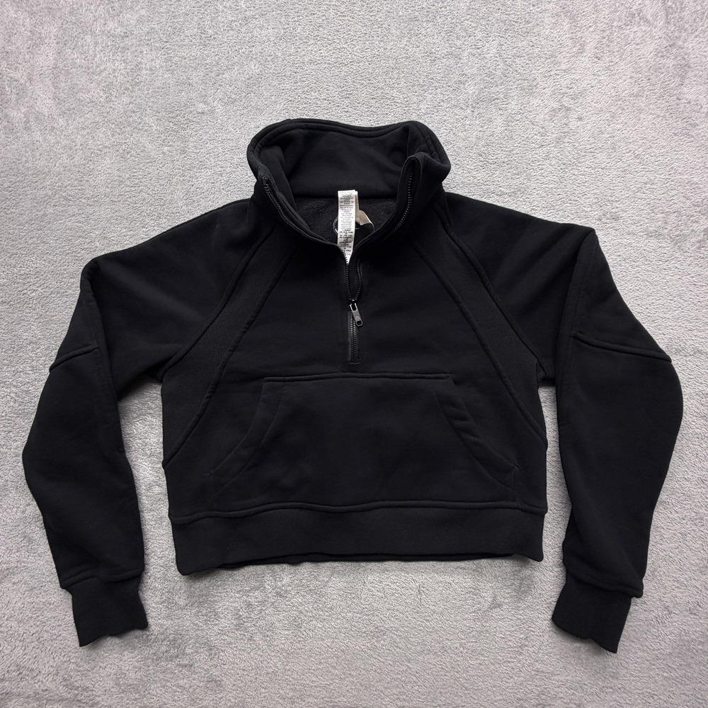 Lululemon Scuba Sweatshirt Womens S/M Black Funnel Neck 1/2 Zip Cropped LW3GN0S